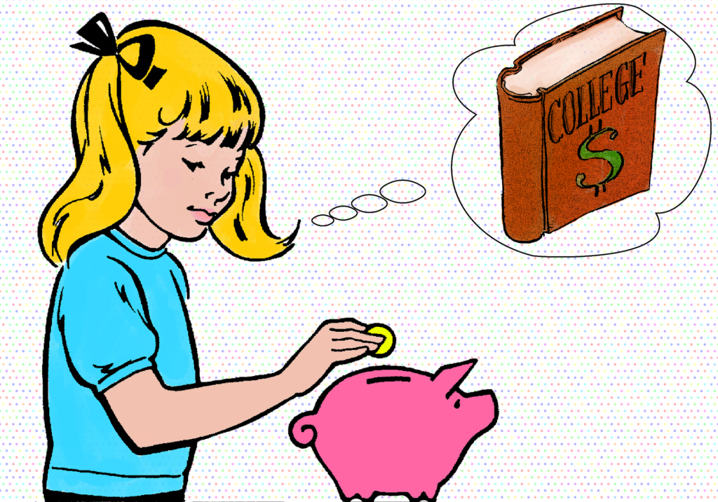 A Girl Putting Coin Into Bank To Save For College