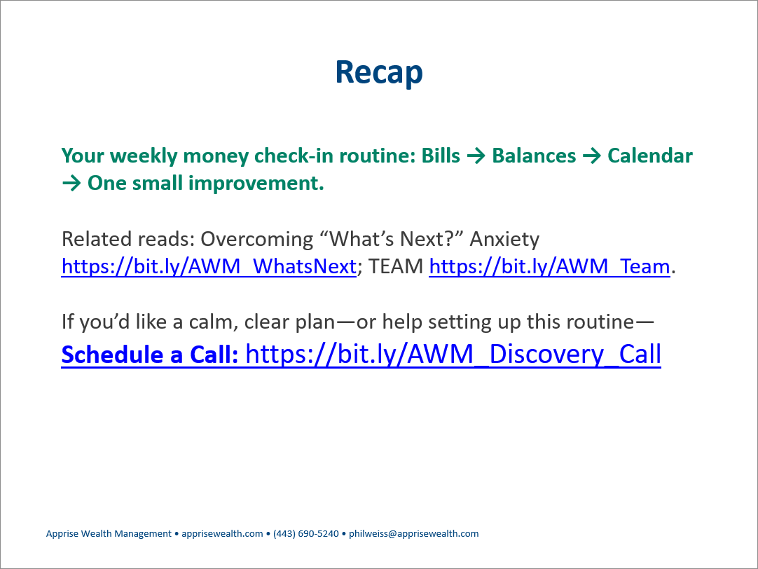 Weekly Money Check-in Routine--Recap