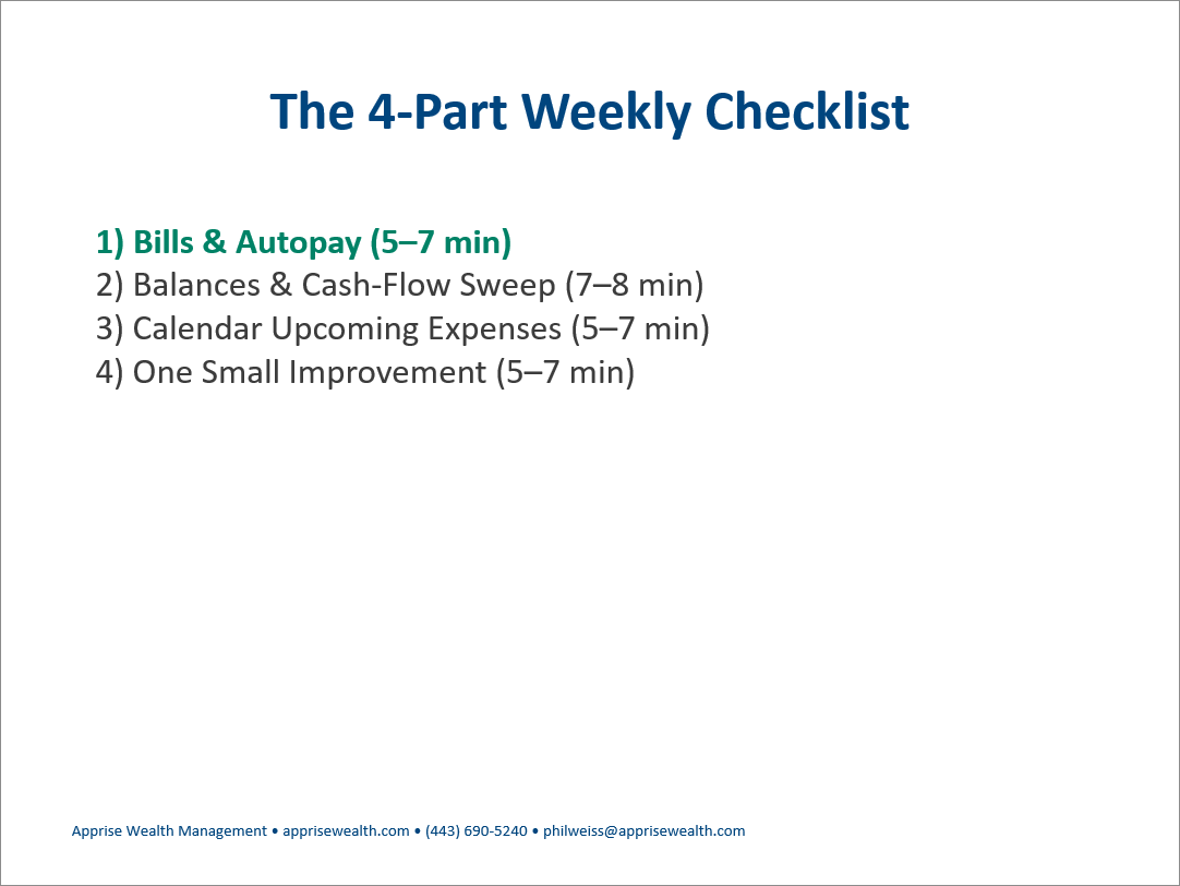 Create a 4-Part Weekly Checklist