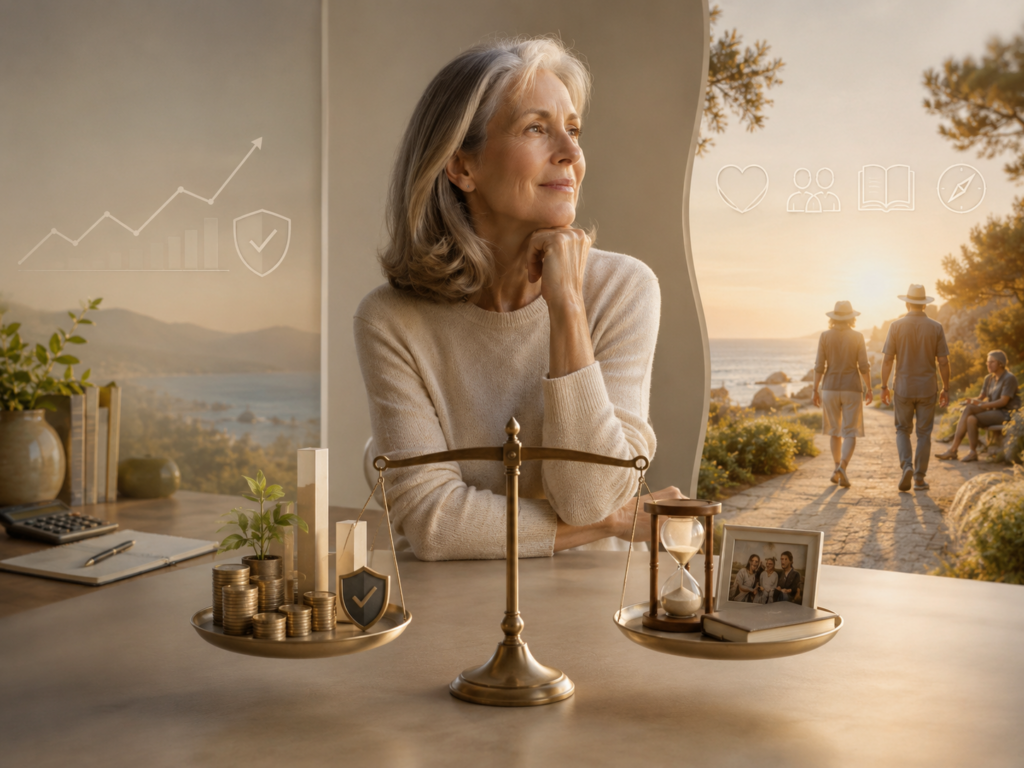 A woman reflects on the balance between financial security and a meaningful life.