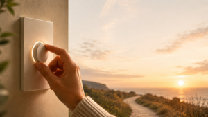 Dimmer switch overlooking a warm horizon, illustrating how retirement and other major life transitions can happen gradually rather than all at once.